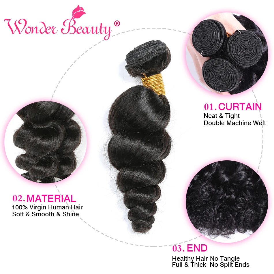 Loose Wave Bundles Brazilian Hair Weave Bundles Wonder Beauty Human Hair Bundles Non Remy Hair Extension Can Be Perm And Dye