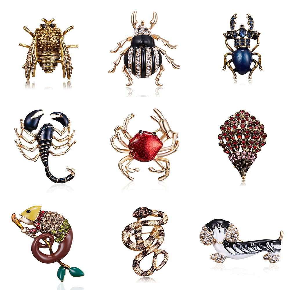 Brooches Enamel Lizard Bee Beetle Snake crab Hedgehog Brooches Scorpion dachshund Rhinestone Vintage Animal Jewelry Accessories