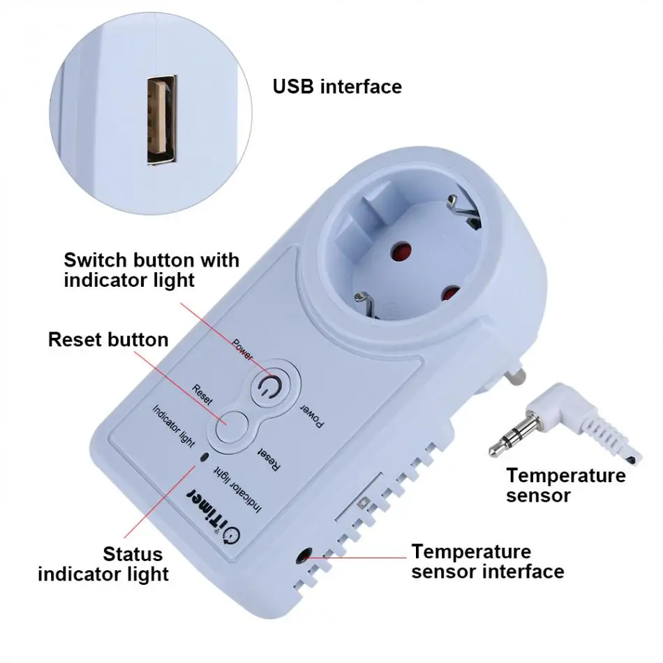 EU Plug GSM Smart Power Outlet Plug Socket English Russian SMS Remote Control Timing Switch Temperature Controller with Sensor
