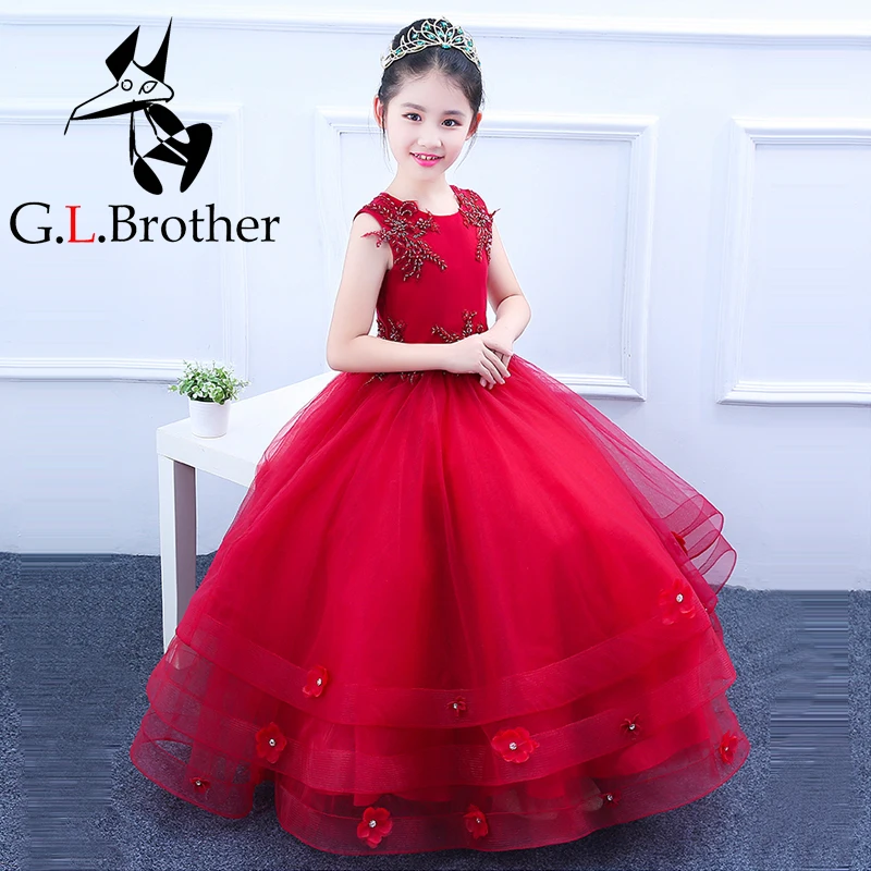 

Royal Wine Red Flower Girl Dress First Communion Dress Children Big Ball Gown Summer Princess Dress Floor Length A124