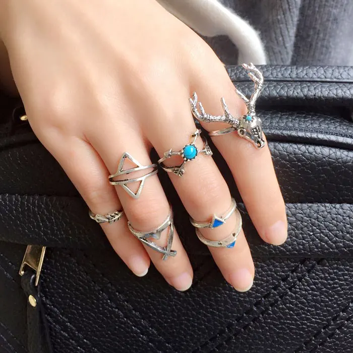 7 шт. женское кольцо в форме головы оленя|joint ring|rings for womenring |