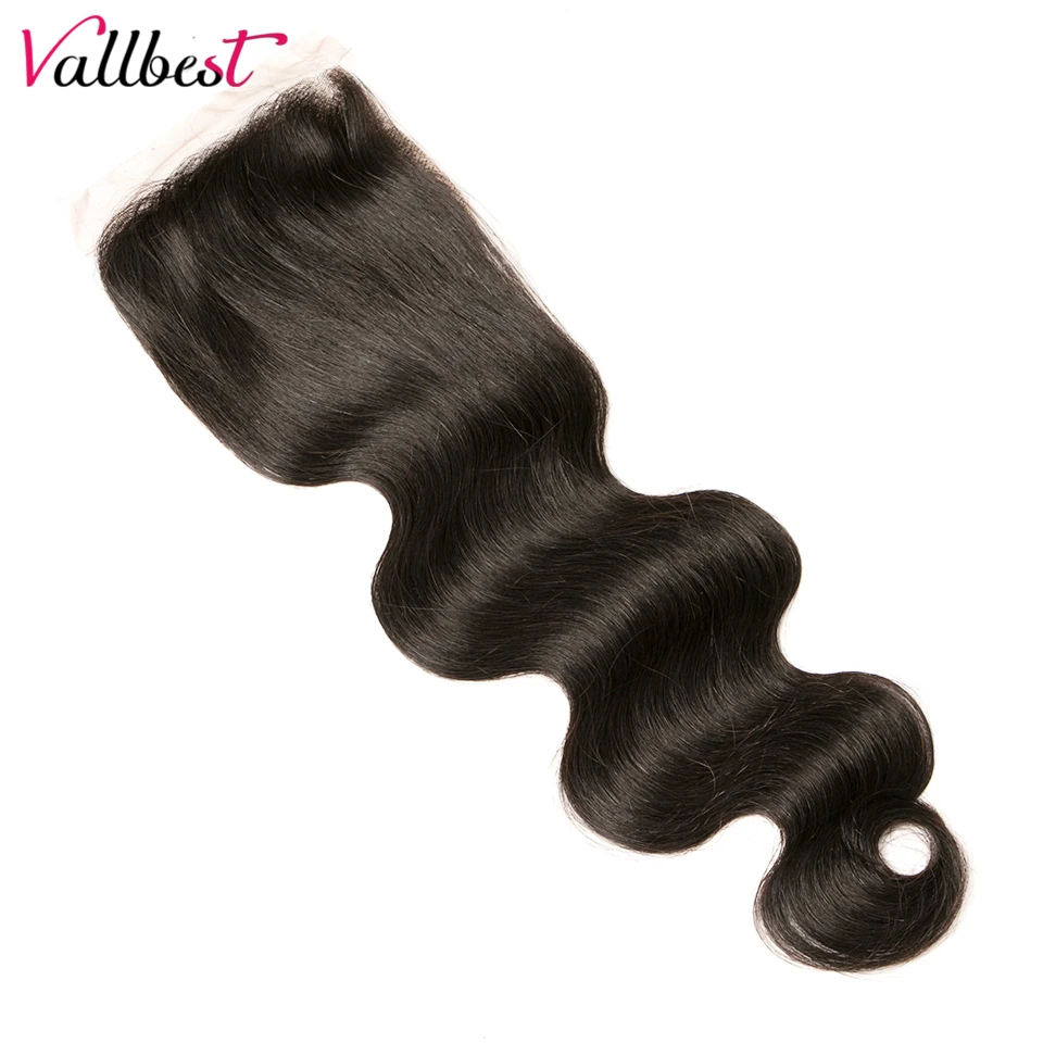 Vallbest объемная волна Кружева Закрытие 4X4 человеческих волос 120% плотность натуральный черный средней длины коричневого цвета с кружевом часть закрытие Волосы remy