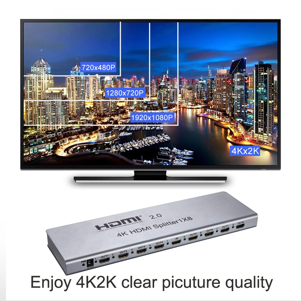 Puzhijie 1x8 HDMI 2,0 разветвитель 1 в 8 выход Переключатель HDMI Поддержка 4 K/60 HZ HDCP2.2 EDID RS232 для ПК HDTV dvd-проектор