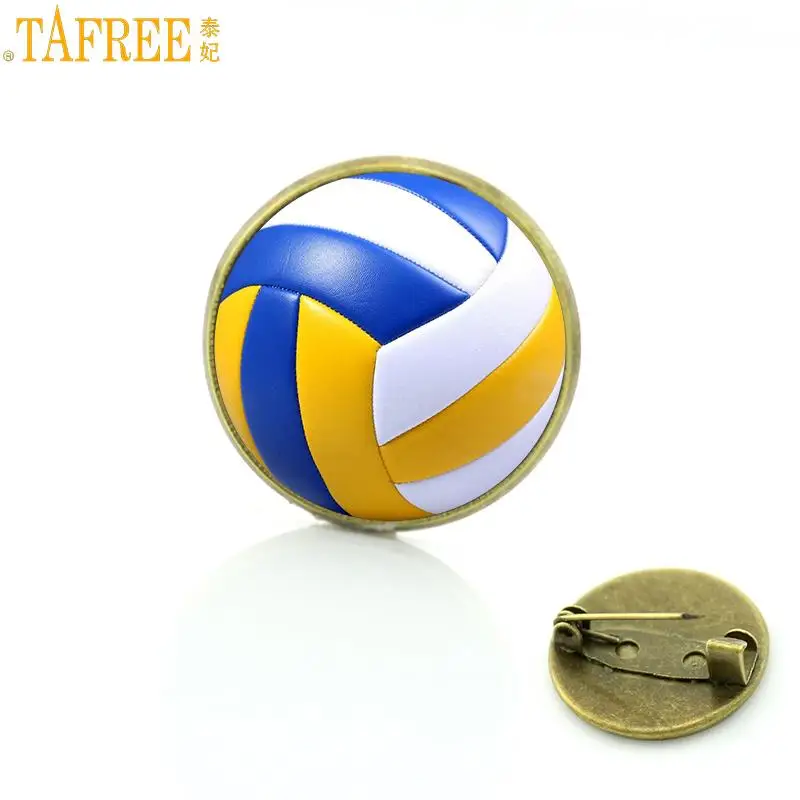 Tafree высокого качества ручной работы пляжный волейбол Стекло Фото Знак броши для мужчин и женщин jewelry летние спортивные Брошь контакты
