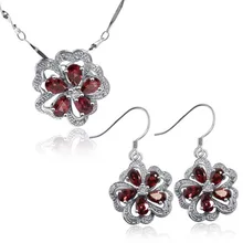 Модные Красочные настоящий самоцвет Ювелирные наборы Цветок форма кулон из природного кристалла ожерелье/серьги с стерлингового серебра 925