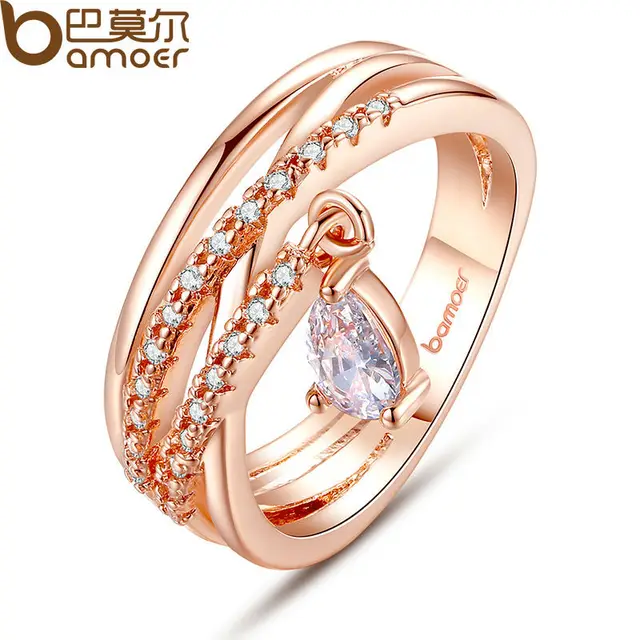 BAMOER Gold Color Bohemia Ring for Lady Wedding with Water Drop Pendant Special BAMOER Gold Color Bohemia Ring for Lady Wedding with Water Drop Pendant Special