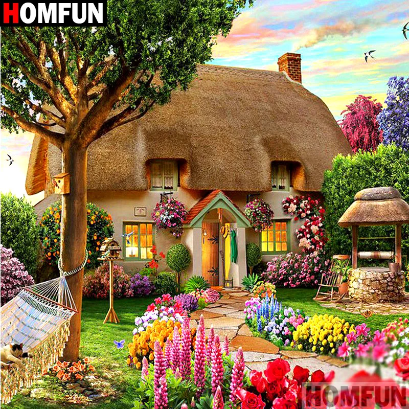 Homfun Full Square/Round Drill 5D DIY Diamond Painting &quotHouse landscape&quot3D Embroidery Cross Stitch Home Decor Gift A10357 | Дом и сад