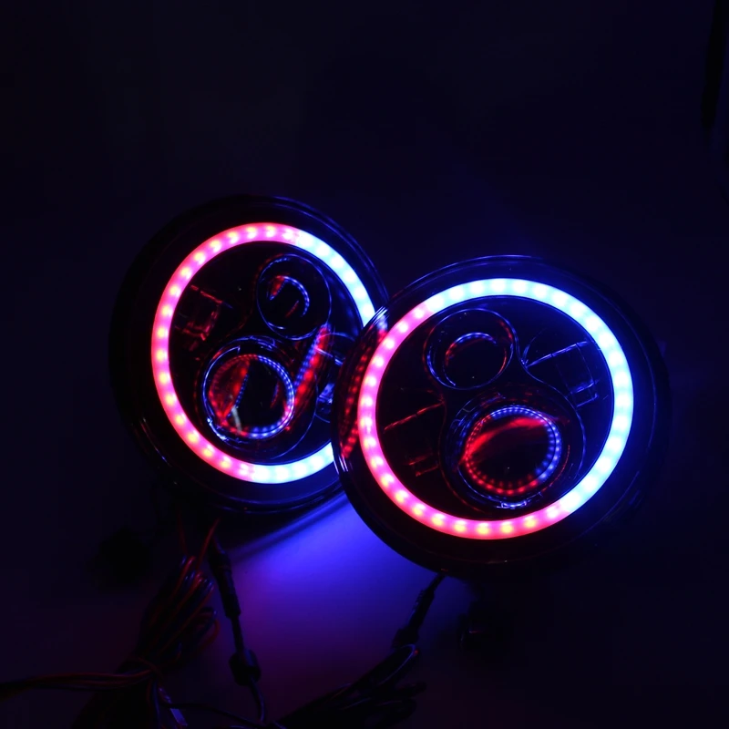 TNOOG 7 дюймов светодиодный фар RGB Halo Кольцо Ангельские глазки и янтарный поворота с