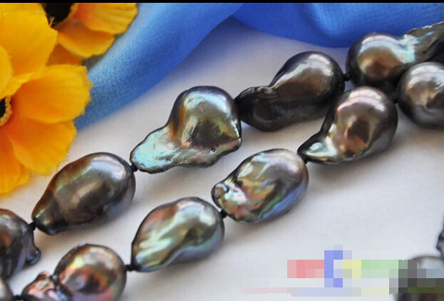 

Wholesale FREE SHIPPING >>> 2Strands 26mm BLACK BAROQUE KESHI REBORN PEARL NECKLACE