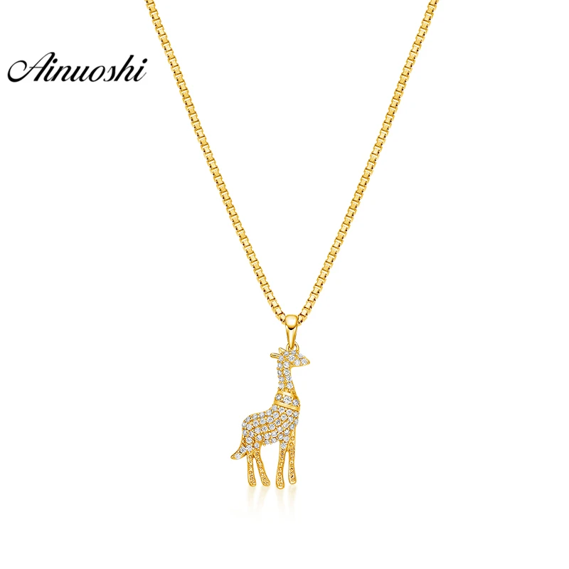 

AINUOSHI 10K Solid Yellow Gold Pendant Cute Giraffe Pendant SONA Diamond Women Men Child Jewelry Little Animal Separate Pendant