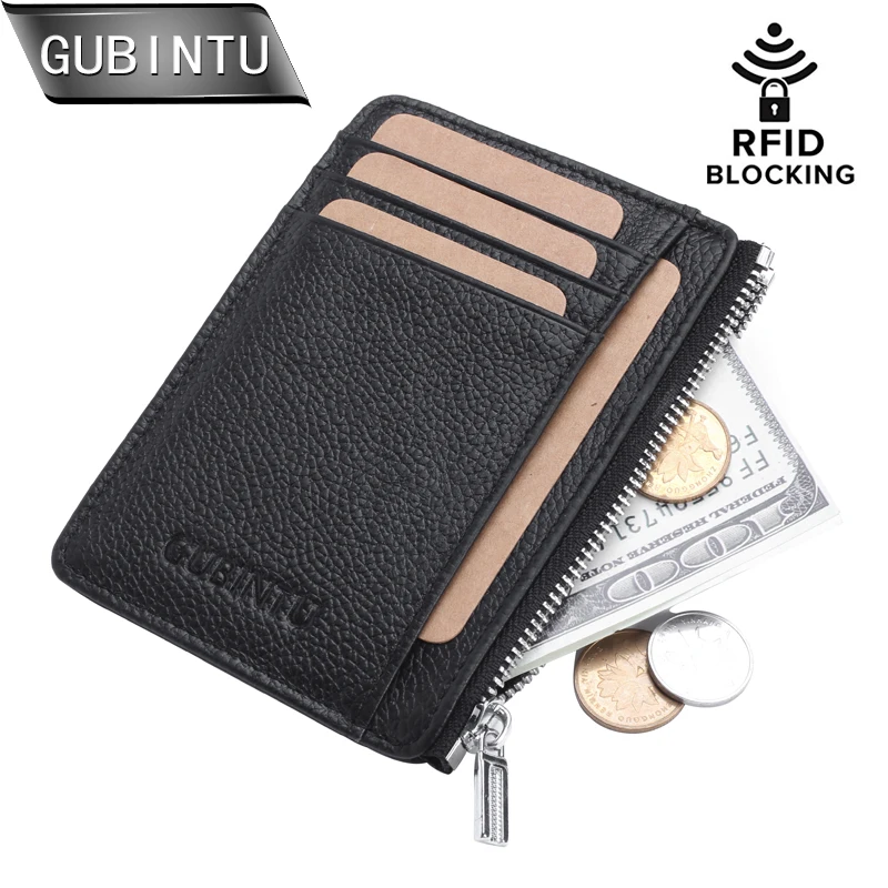 

GUBINTU Genuine Leather Thin Card Case Men Card Holder Purse Slim Front Pocket trave wallet Mini Coin Pocket tarjetero hombre