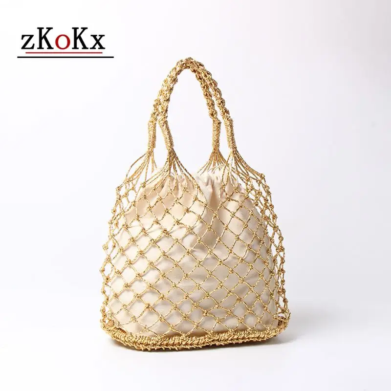 

Women Handbag Female Big bright paper ropes hollow woven bag Travel Vacation Totes Handbag straw bag female Reticulate beach bag