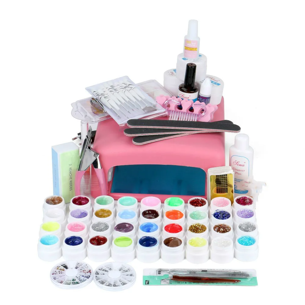 

Free Shipping New Pro 36W UV GEL White Lamp & 36 Color UV Gel Nail Art Tools Sets Kits
