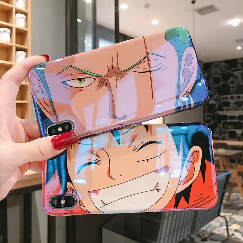 Luxury Blue light Cartoon One Piece Cover Case For iphone X XR XS Max 11 Pro 8 7 6 s Plus Anime Luffy Sauron Soft Silicone Coque