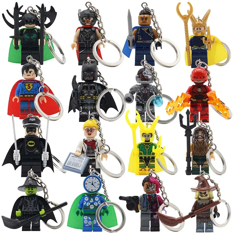 POGO Super Heroes Keychain Building Block Batman Key Chain Bricks Toys Sets Models Gifts Superman Avengers