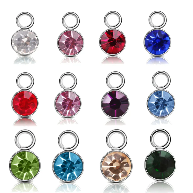 12Pcs/Lot Silver Stainless Steel Charm Pendant Round Rhinestone Crystal ...