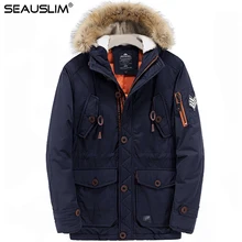 SEAUSLIM, высокое качество, мужские зимние парки, длинные стильные толстые куртки, мужские пальто с несколькими карманами, ветровка с капюшоном, с мехом, LQ-DSWP-17