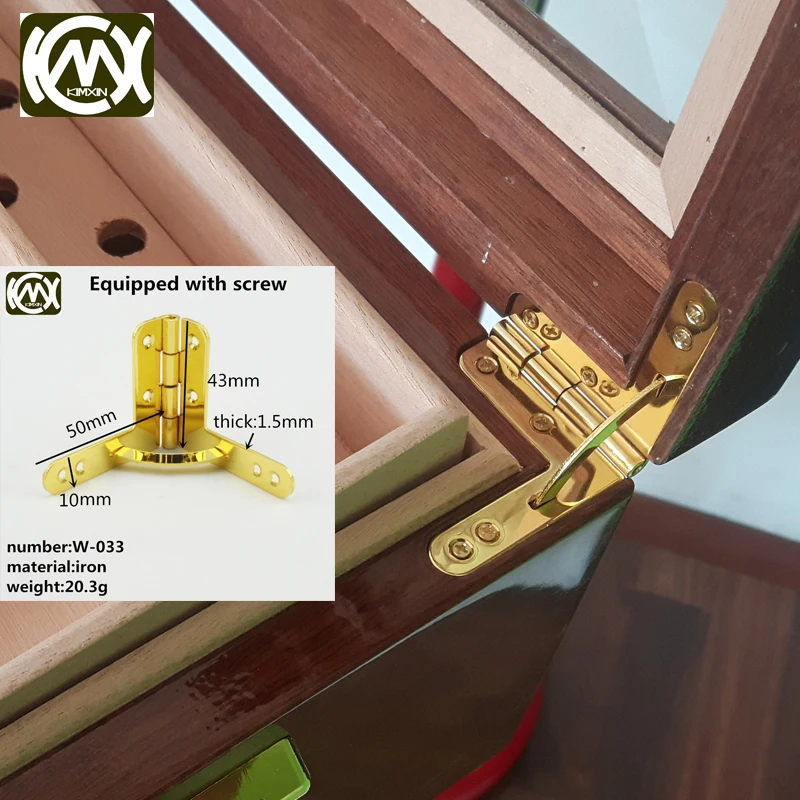 

10pc 43*50mm*90Deg KIMXIN Support Iron Jewelrybox hinge Spring Hinge For collection case High strength packing box hinges W-033