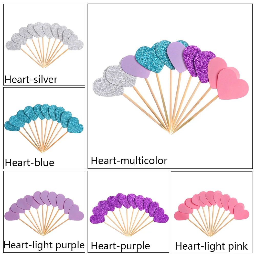 

40pcs Multicolor Lovely Glitter Heart Star Cupcake Toppers Birthday Wedding Party Decoration Cake Decoration Food Picks