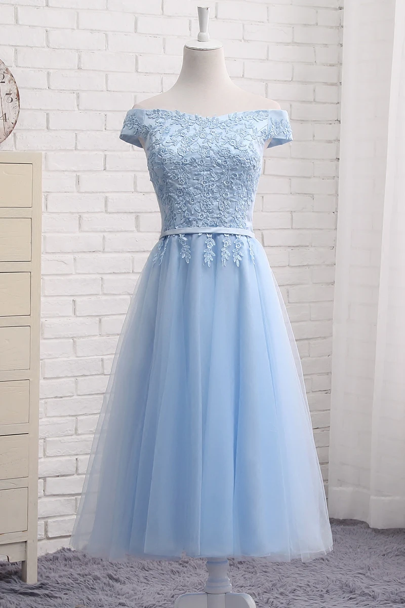 PTH2122# кружевное с открытыми плечами длинное короткое голубое платье для подружки невесты новое платье для сестры на заказ вечернее платье для выпускного вечера тост костюм
