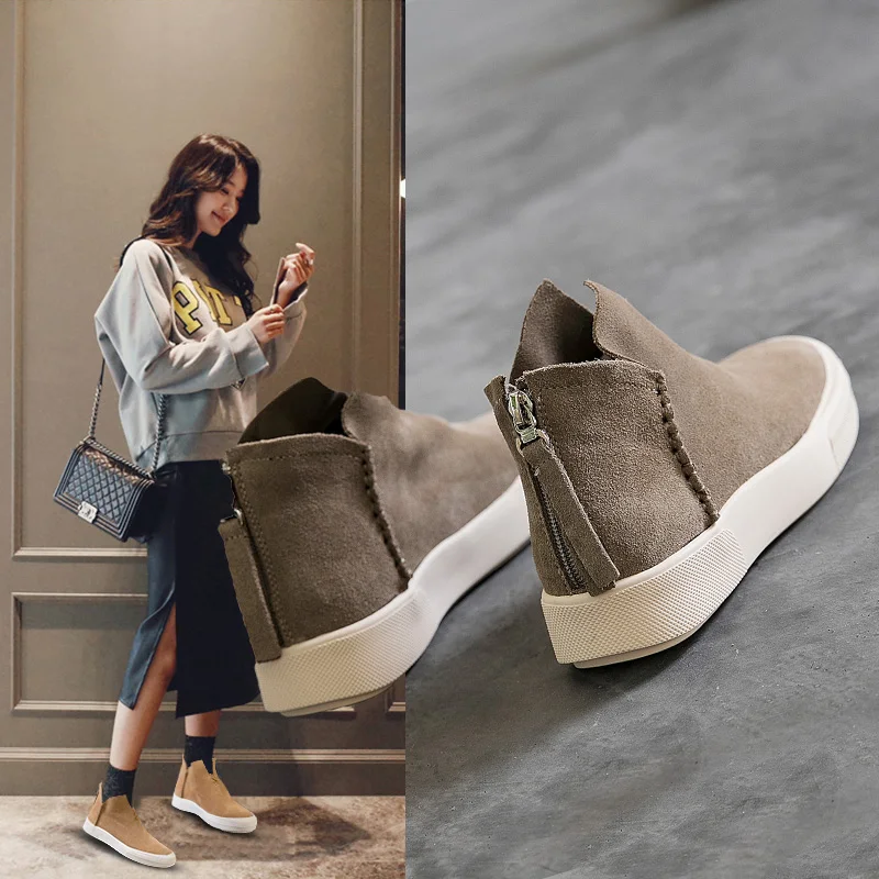 

Dumoo 2018 Autumn Winter Boots Women Shoes Bota Feminina Cow Suede Ankle Short Boots Flat 3cm Zipper Back Fashion botas mujer