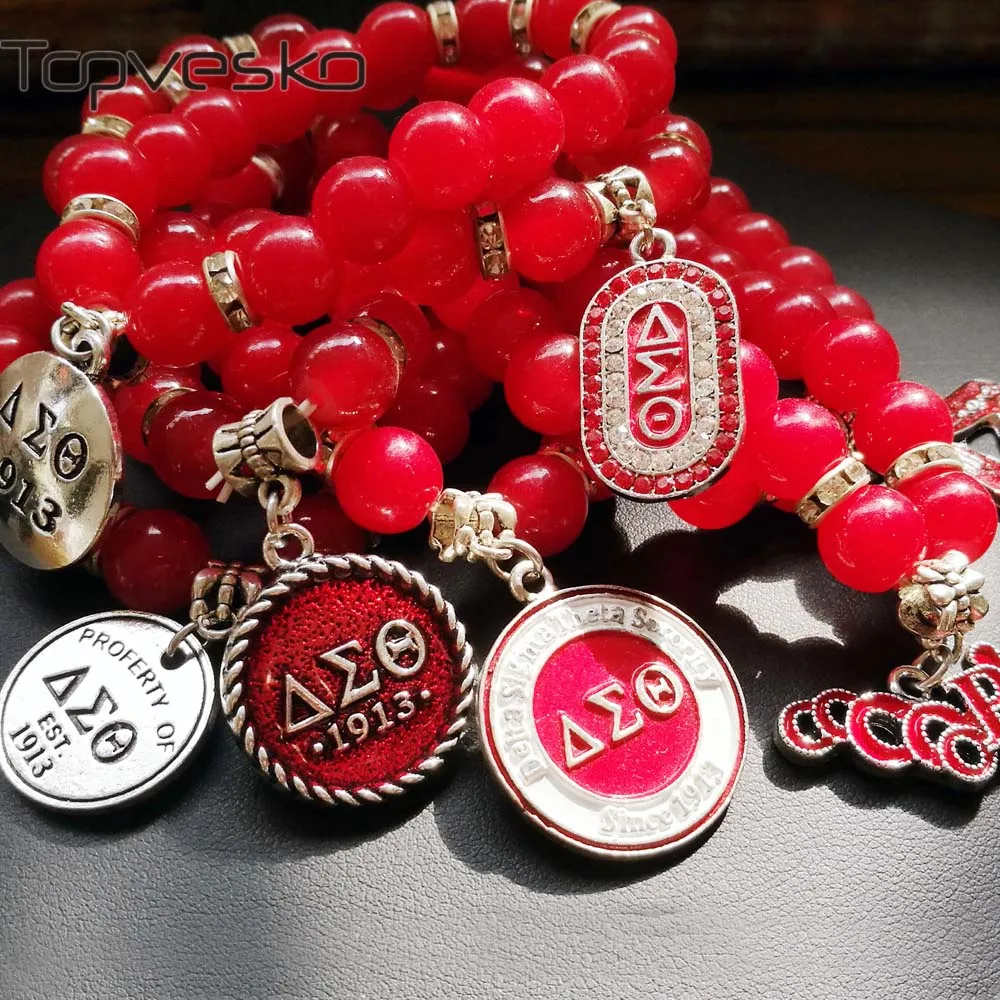 

Topvesko DST AEO Newly handmake Jewelry Esty 1913 Delta Sigma Theta Oo-oop charm Red Beads Bracelet Bangle Jewelry