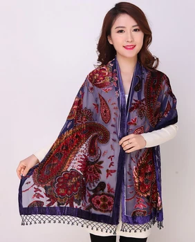 

New Arrival Women's 100% Silk Shawls Scarves Chinese Style Vintage Print Pashmina Cape Tassel Wrap Chal Novelty Poncho Stole