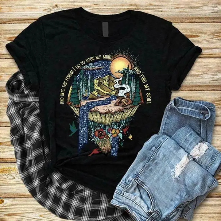 Хиппи в лес я Go To Lose My Mind Find My Soul Футболка Черная Мужская S 6Xl
