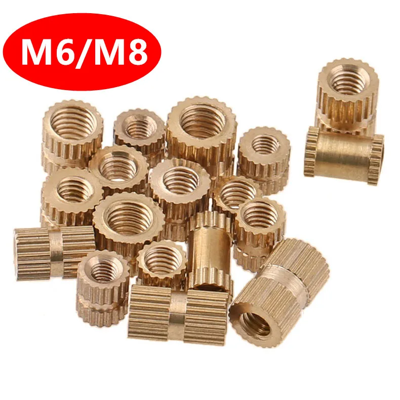20pcs M6 M8 Brass Inserts Nuts Brass Knurl Nut Embedded Fastener, Brass