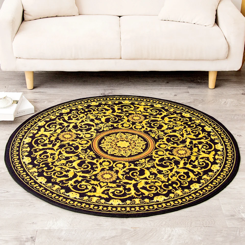 Fashion Golden Geometric Pattern Round Carpet Non Slip Breathable
