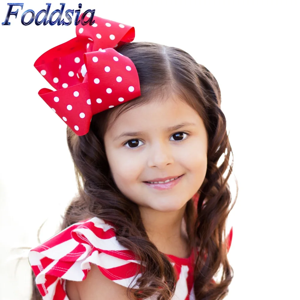 

Foddsia 16pcs/lot Polka Dot Grosgrain Ribbon Hairbows kids Girls' Hair Accessories With Clip Boutique Hair Bows Hairpins CH32