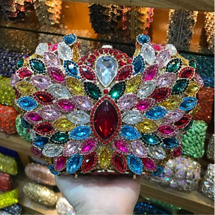 

Women colorful Evening Bags blue Crystal Clutch Girls Party Bag gold Female Clutches Ladies Wedding mini Purse for bride