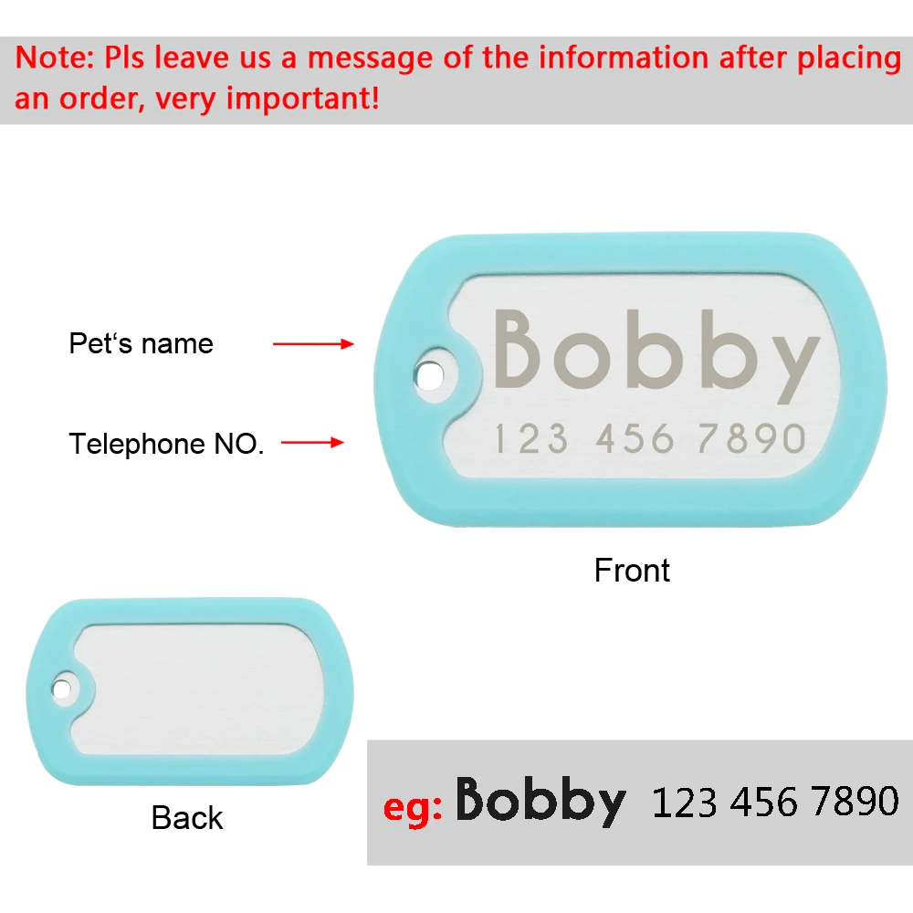 Флуоресцентная бирка для собак, металлическая Военная бирка для собак, персонализированная Серебряная бирка для собак с бесплатной цепочкой, глушитель для средних и больших собак