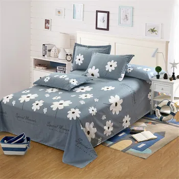 

Hot sale bedding bed flat sheet 100% cotton 3pcs twin queen king printed gray white flower plant comfortable pillowcases adult