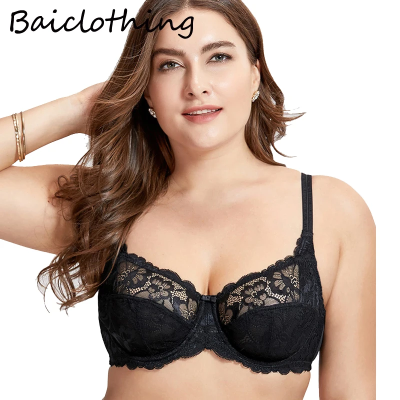 

Big Size Bra Womens Full Coverage Underwire Non-padded Lace Floral Embroidery Unlined Bra Lingerie 36 38 40 42 44 D DD E F G H