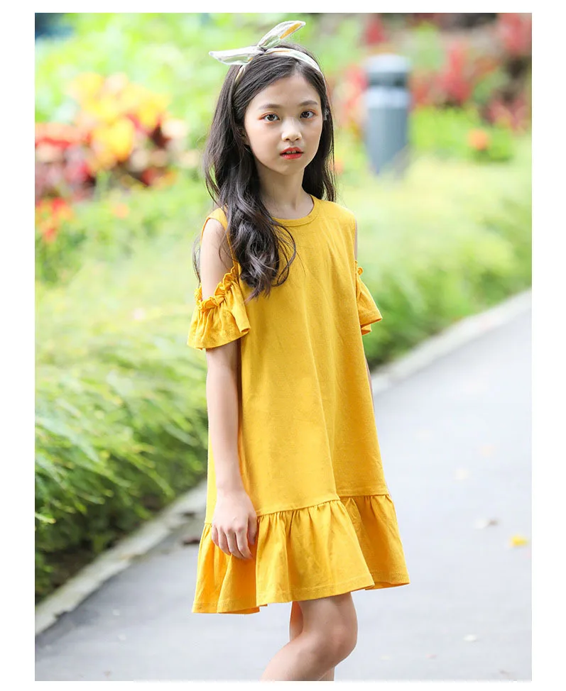 Yellow Ruffles Off Shoulder Dresses For Kids Cotton Princess Costume New Summer 2019 Baby Big Girl Party Dress Children Clothing (17).jpg
