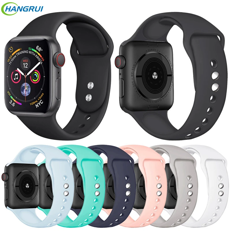 

Hangrui Plain Soft Silicon Wristband Strap For Apple Watch 4 3 2 40mm 44mm Sports TPU Watch Band Replacement Bracelet For iWatch