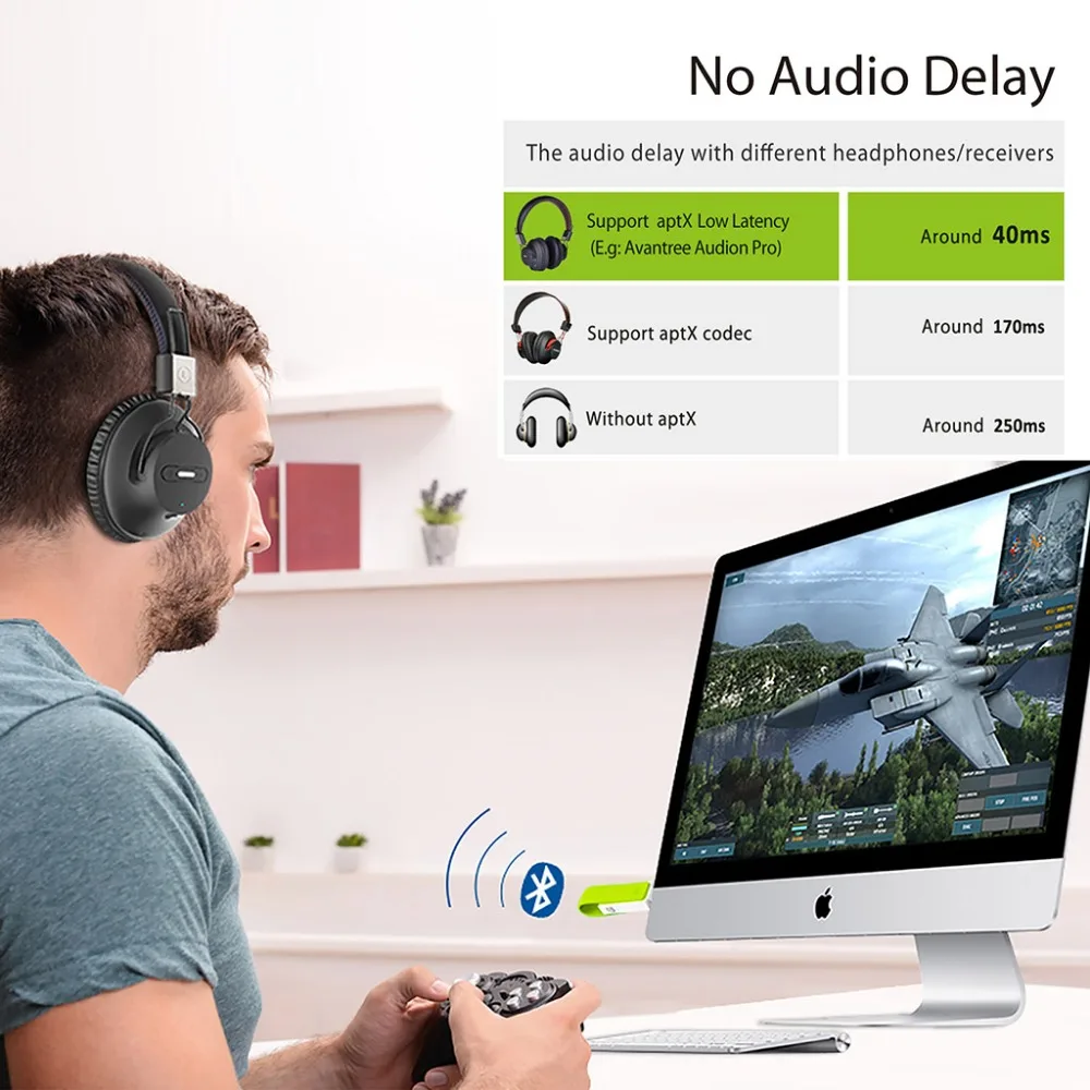 Adaptador de transmisor de Audio Bluetooth Avantree de largo alcance USB para ordenador portátil Ma