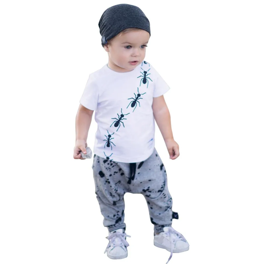 

2018 Summer Spring New fashion Lovely Newborn Boy Clothes Trousers T-Shirt Short Sleeve + Trousers + 2pcs Set Fall 0-24M
