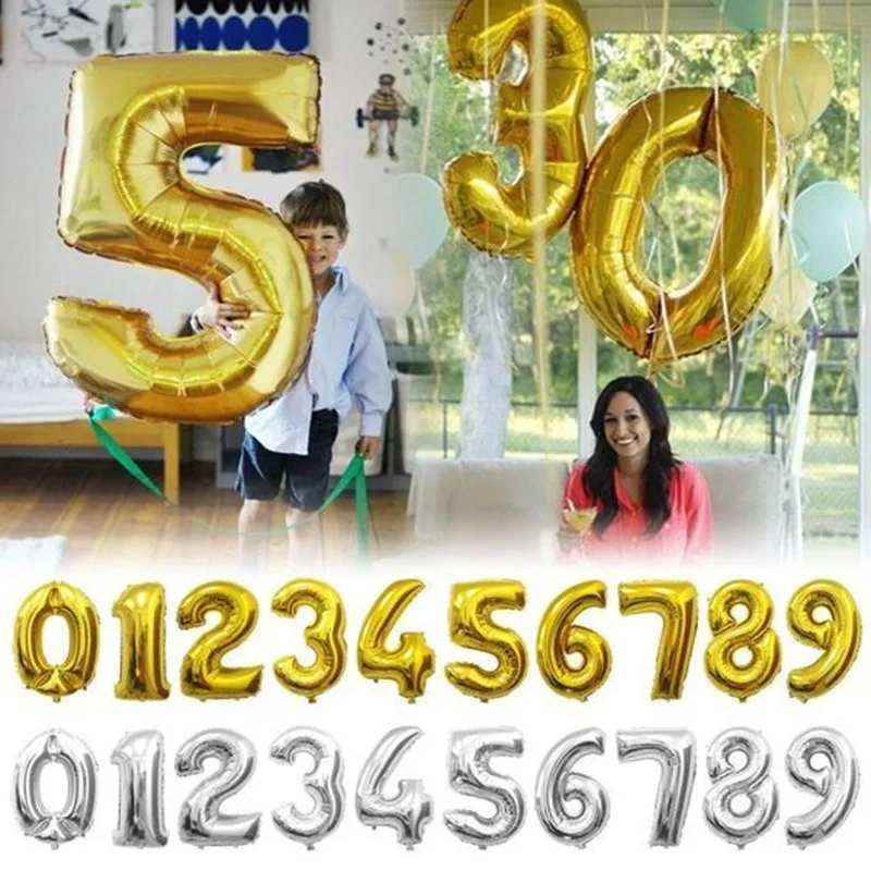 40" inch Big foil balloon balloons number for party decorations Silver Gold 