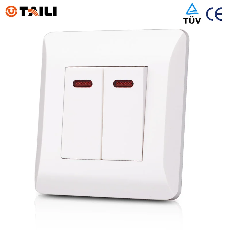 TAILI Brands 2 Gang 1 Way EU standard Wall Switch Remind Light Panel