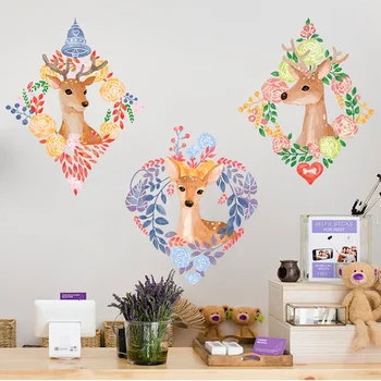

Creative Flowers Wreath Fake Picture Frame Deer Wall Sticker Kid Room Nursery Decor Wall Mural Poster Art Home Decor Wall Decal