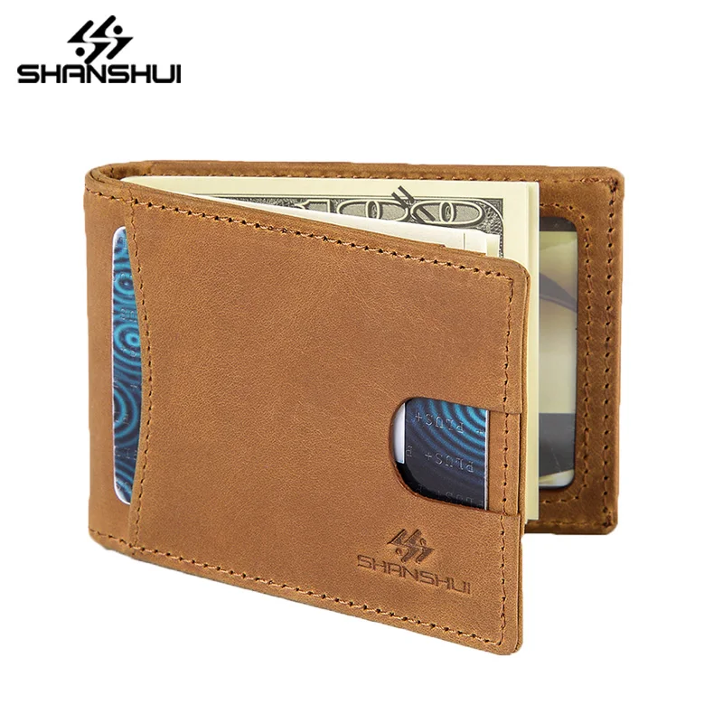 RFID Blocking Men wallet Genuine leather Cowhide Card Holder With Money Clip