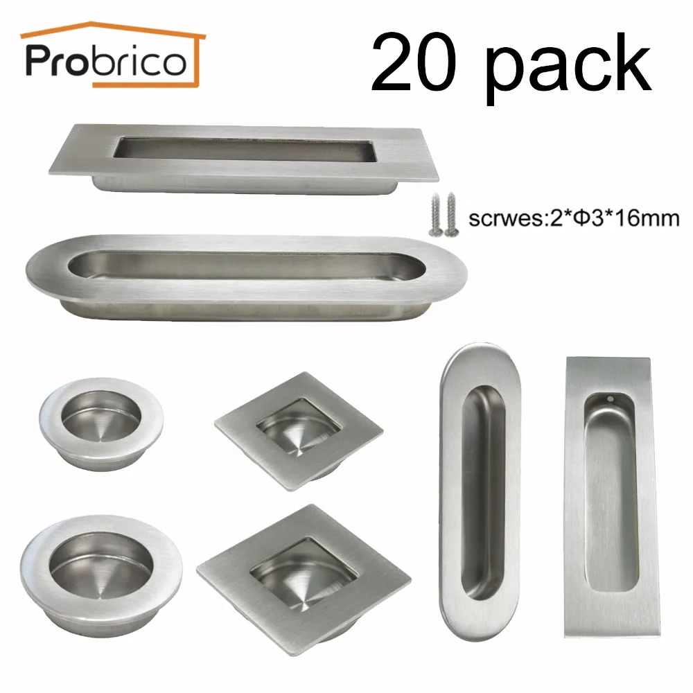 

Probrico 20 PCS Furniture Hardware Flush Pull Recessed Handle Drawer Sliding Rectangular Oval Stainless Steel Door Hidden Handle