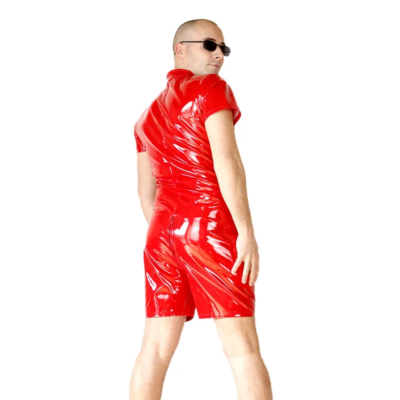 Плюс Размеры S-XXL мужской pvc кожаный Детский костюм 2019 красные, черные открытой промежностью комбинезон на молнии мужские Фетиш латексная