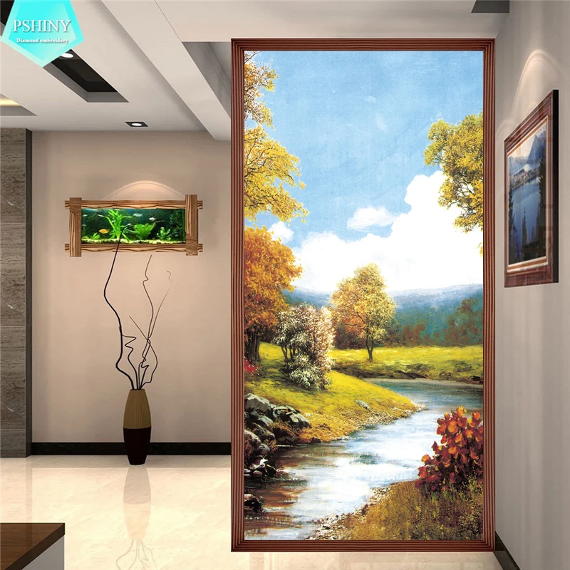 

PSHINY 5D DIY Diamond embroidery sale Natural stream scenery picture Full Square rhinestone Diamond Painting cross stitch