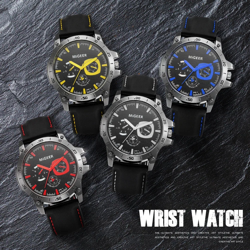 MIGEER Мужские Модные Спортивные кварцевые наручные аналоговые часы с силиконовым ремешком, водонепроницаемые мужские часы, подарок