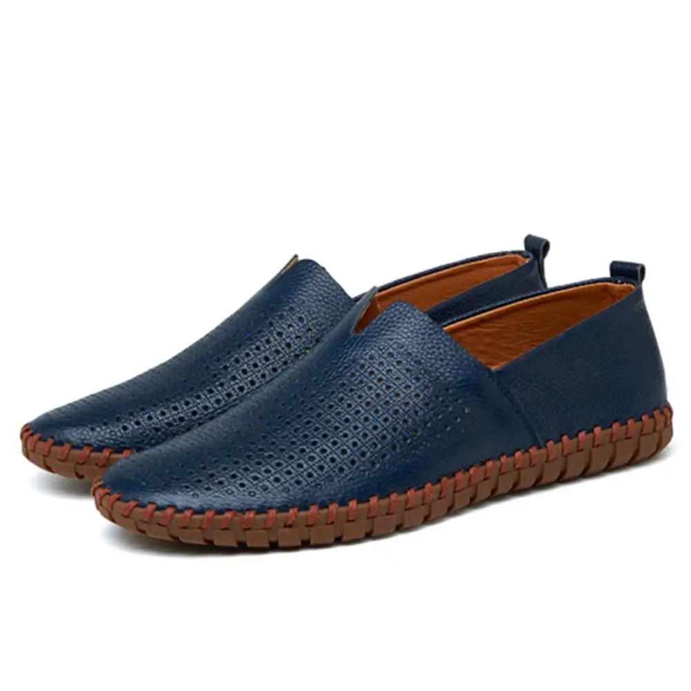 

2018 new Summer Style Men Leather Loafers Slip-on Shoes Big Size 38-47 Hollow Design Man Breathable Casual Flats