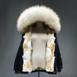 Maylofuer 2018 Настоящее Silver Fox Шуба Для женщин На зимнем меху натуральный Лисий мех съемный вкладыш куртка енота меховым капюшоном джинсовые