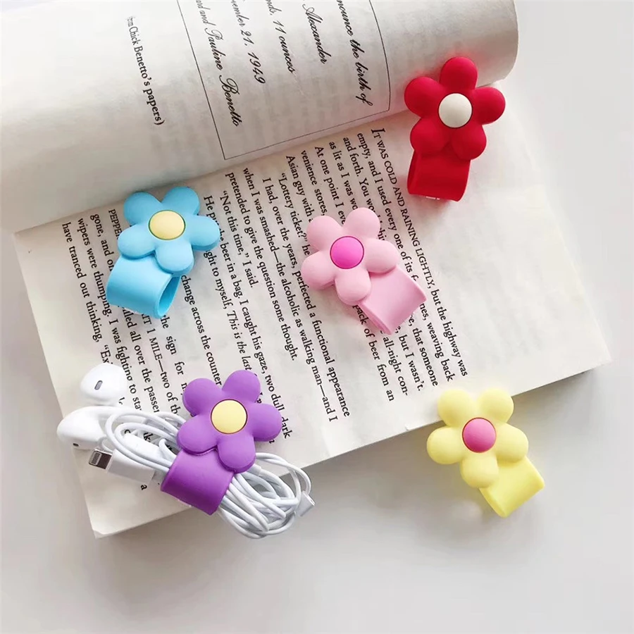 

Flower Cable Organizer Bobbin Winder Protector Wire Cord Management Marker Holder Cover For Earphone iPhone Sansung MP3 USB